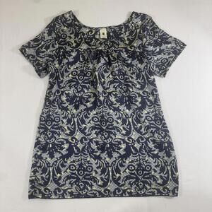 Needle & Thread Women's Navy Blue Green Short Sleeve Crew Neck Blouse Size S